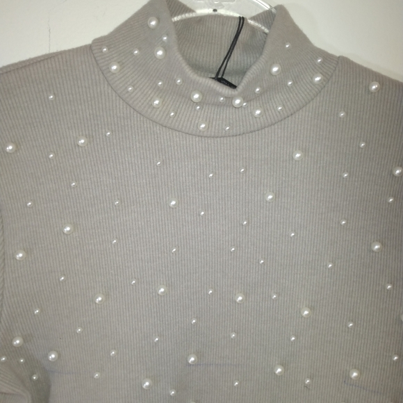 ZARA gray pearl long sleeve turtle neck sz L - Picture 4 of 9